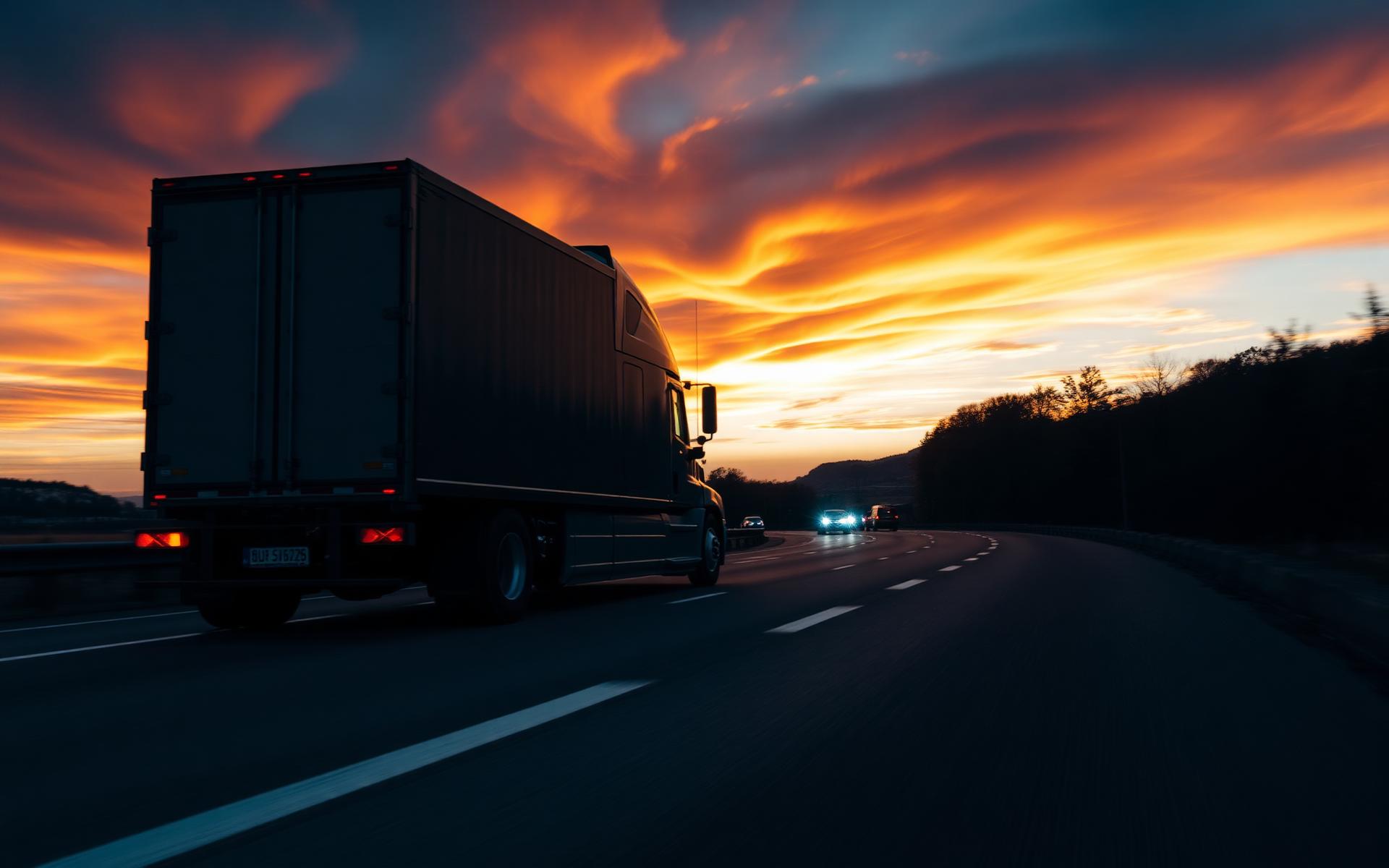 Semi truck on highway at dusk